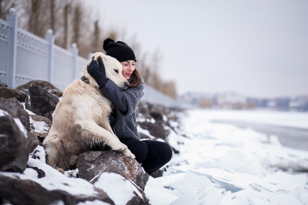 Frau Park Hund Person zu Fuß