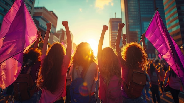 Frauen, die am Frauentag für ihre Rechte protestieren