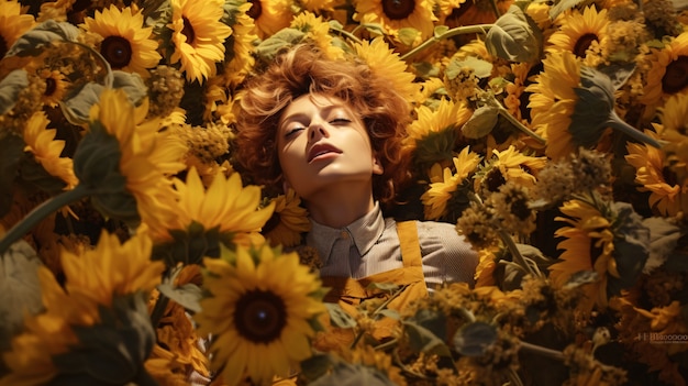 Frauen mit Sonnenblumen in Frontansicht posieren