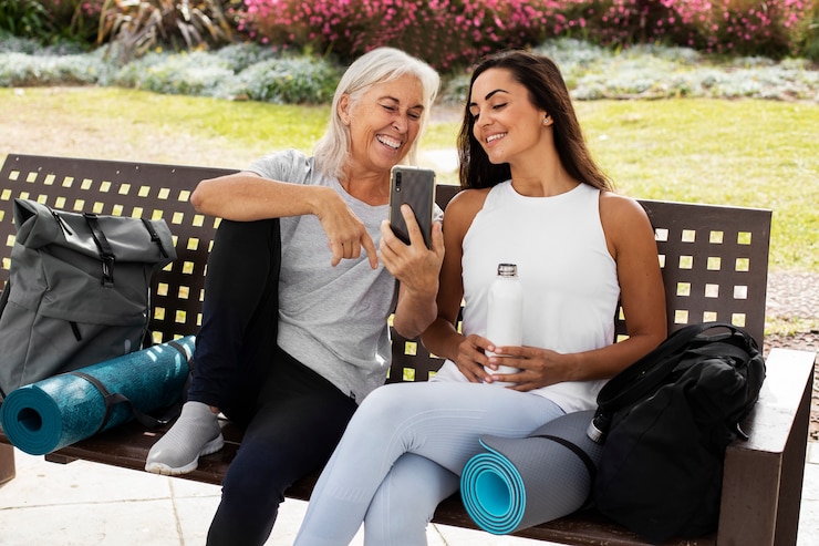 Kostenlose Foto freunde, die gemeinsam yoga im park machen