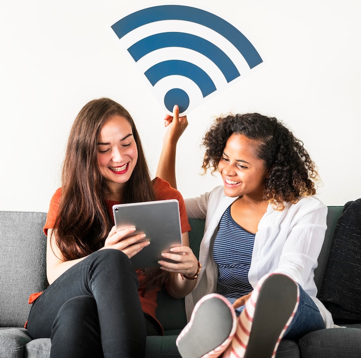 Kostenlose Foto freunde mit wlan-signalsymbol