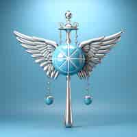 Kostenloses Foto friedenssymbol mit flügeln auf blauem hintergrund 3d-rendering