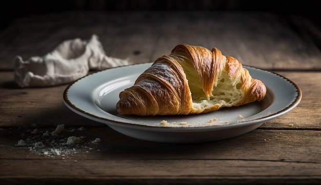 Kostenloses Foto frisch gebackene croissants auf rustikalem holztisch, generiert von ki