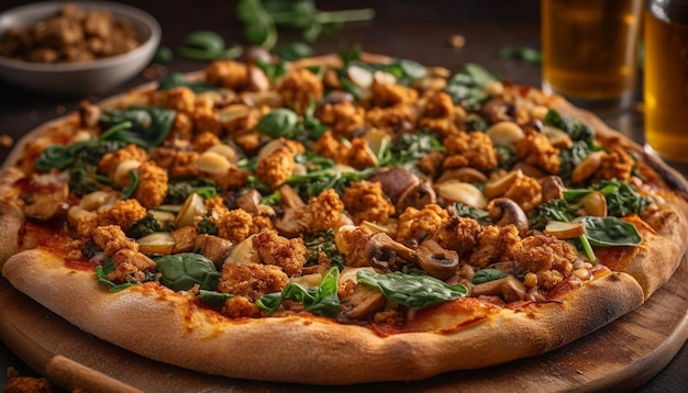 Kostenloses Foto frisch gebackene gourmet-pizza auf rustikalem holztisch, generiert von ki