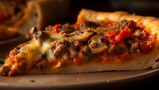 Frisch gebackene, hausgemachte Pizza mit geschmolzenem Mozzarella, erzeugt durch KI