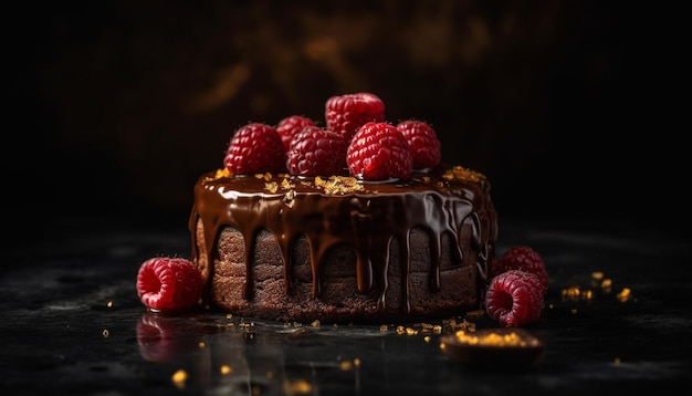 Frisch gebackener hausgemachter Beerenkuchen auf rustikalem Holz, das von KI erzeugt wird