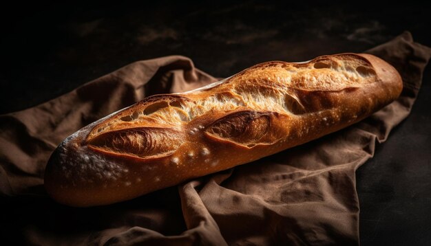 Frisch gebackenes Brot, ein rustikales Gourmet-Menü, das von KI erzeugt wird