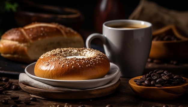 Kostenloses Foto frisch gebackenes brot und bagels auf dem tisch, generiert durch ki