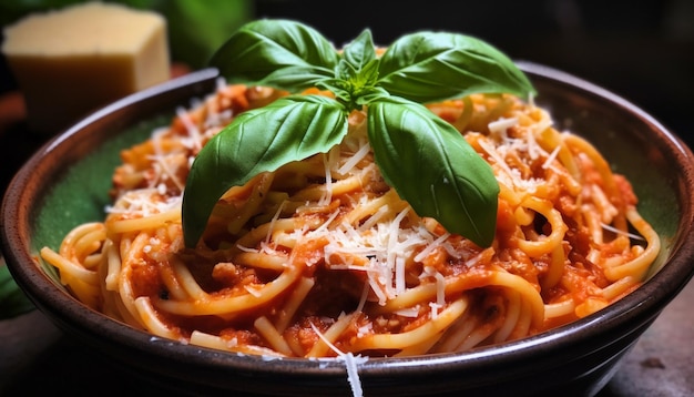 Kostenloses Foto frisch gekochte nudeln mit bolognese-sauce und parmesan, die von ki erzeugt werden