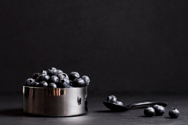 Frische Blaubeeren in der metallischen Schüssel