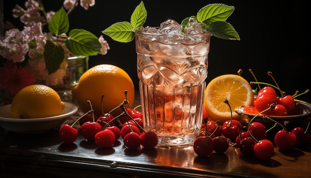 Kostenloses Foto frische des sommers im glas, fruchtiger cocktail mit zitrusfrüchten, generiert durch künstliche intelligenz