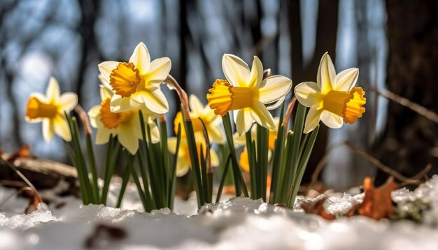 Frische gelbe Krokusblüte im Freien, generiert von KI