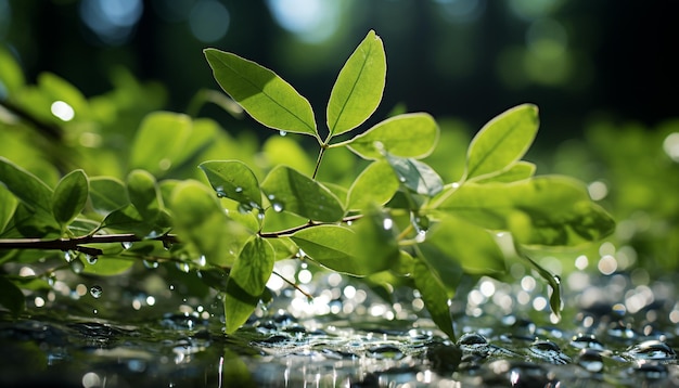 Kostenloses Foto frische grüne blätter auf einem baumzweig im sommer, erzeugt von künstlicher intelligenz