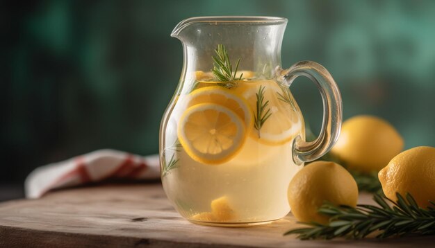 Frische Limonade im rustikalen Holzkrug generative AI