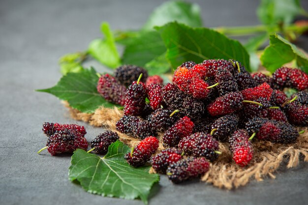 Frische Maulbeeren auf dunkler Oberfläche