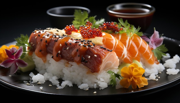 Kostenloses Foto frische meeresfrüchte auf einem teller, ein japanisches gourmetessen, das durch künstliche intelligenz generiert wird