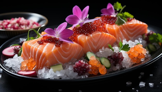 Kostenloses Foto frische meeresfrüchte-sashimi auf dem teller, gesunde ernährung, japanische kultur, erzeugt durch künstliche intelligenz