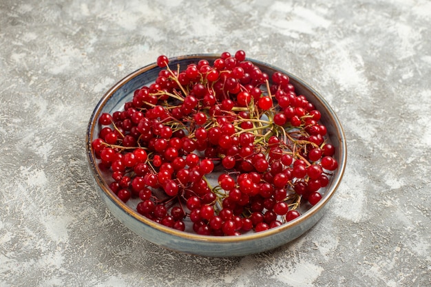 Frische rote Preiselbeeren der Vorderansicht innerhalb des Tabletts auf Wildrot der weißen Tischbeerenfarbe Frucht