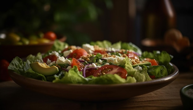 Kostenloses Foto frische salatschüssel gesunde vegetarische bio-gourmet-mahlzeit, die von ki erzeugt wird