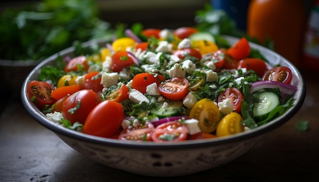 Kostenloses Foto frische salatschüssel mit bio-gemüse und mozzarella, erzeugt von ki