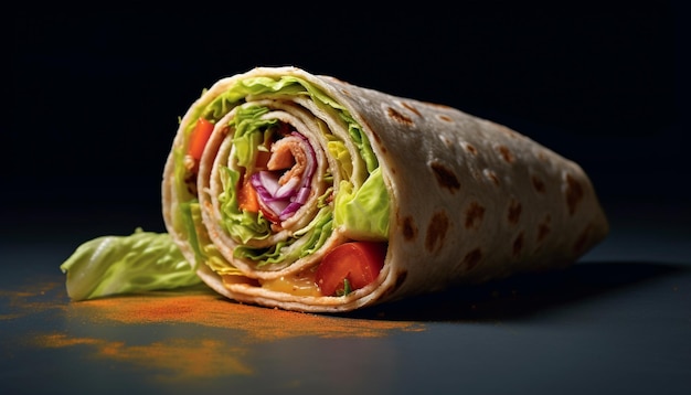 Kostenloses Foto frische und gesunde ernährung in einem gourmet-vegetarier-wrap-sandwich, das von künstlicher intelligenz generiert wurde