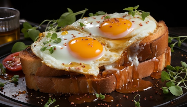 Kostenloses Foto frische und gourmet auf einem teller gegrilltes fleisch und brot, erzeugt durch künstliche intelligenz