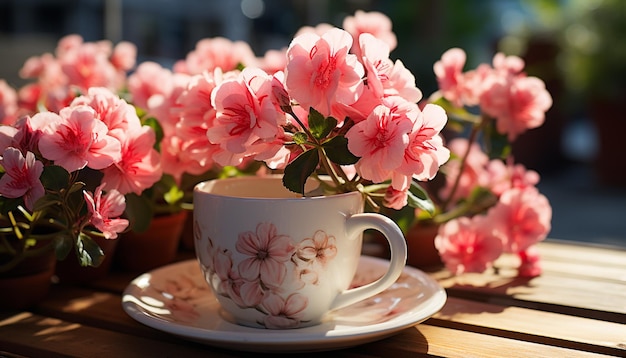 Kostenloses Foto frische und schönheit in der natur eine rosa blume in einer vase, die von künstlicher intelligenz erzeugt wurde