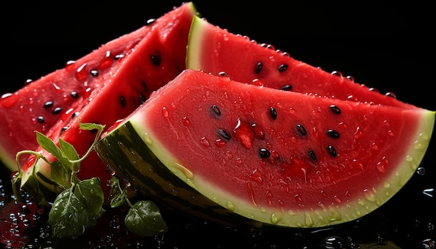 Frische Wassermelonenscheiben, ein gesunder Sommersnack, reif und süß, erzeugt durch künstliche Intelligenz