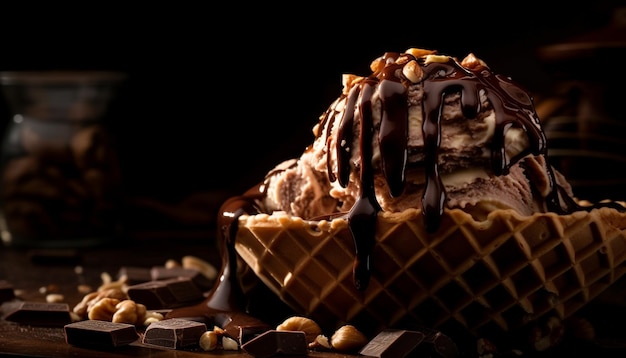 Frischer Schokoladen-Dessert-Genuss in einer von KI generierten Nahaufnahme