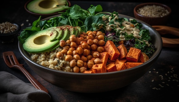 Kostenloses Foto frischer vegetarischer salat mit avocado und quinoa, erzeugt von ki