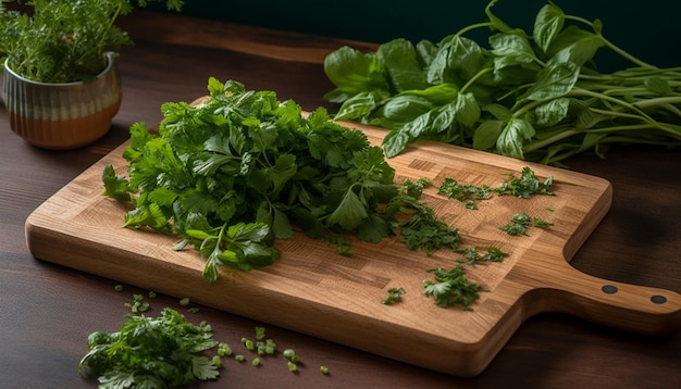 Kostenloses Foto frischer vegetarischer salat mit petersilie und korianderwürze, erzeugt von ai