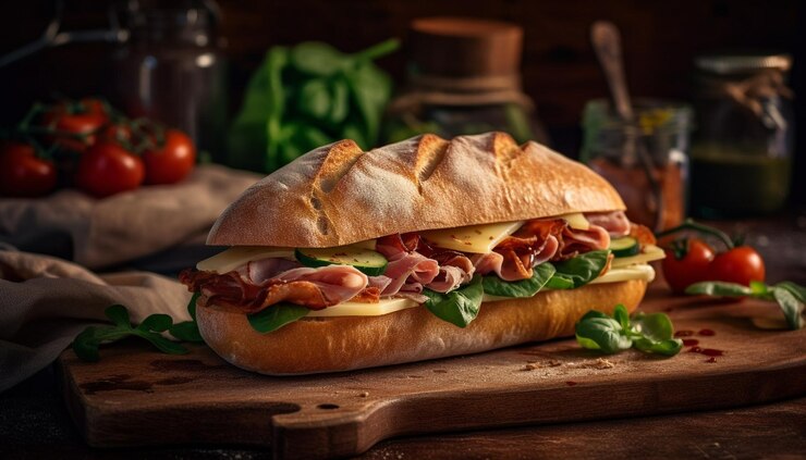 Kostenlose Foto frisches ciabatta geröstet für ein köstliches gourmet-sandwich, das von ki erzeugt wird