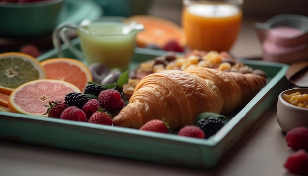 Kostenloses Foto frisches kontinentales frühstückstablett mit gourmet-gebäck, generiert von ki