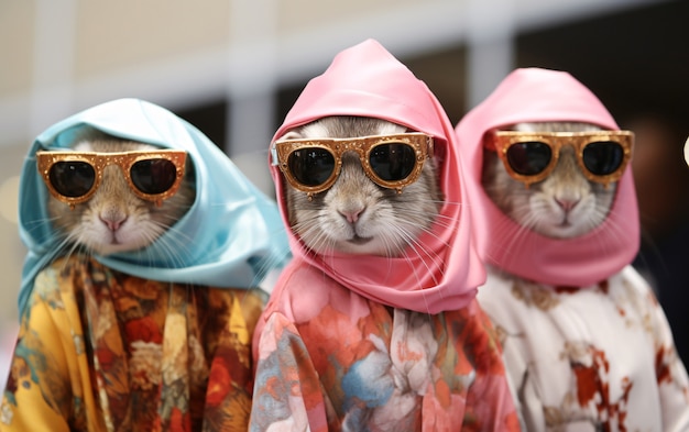 Fröhliche Katzen mit Sonnenbrille