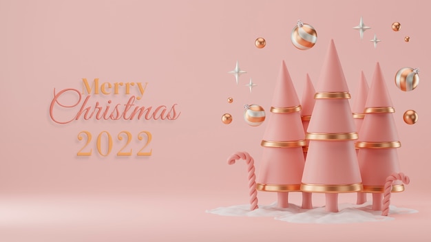 Frohe weihnachten 2022 grüße mit rosa bäumen