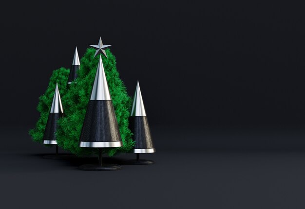 Frohe Weihnachten-Komposition mit Pine Tree Branches Vorderansicht. Neujahrsrahmenmodell mit Kopienraum 3D-Rendering
