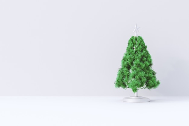 Frohe Weihnachten-Komposition mit Pine Tree Branches Vorderansicht. Neujahrsrahmenmodell mit Kopienraum 3D-Rendering