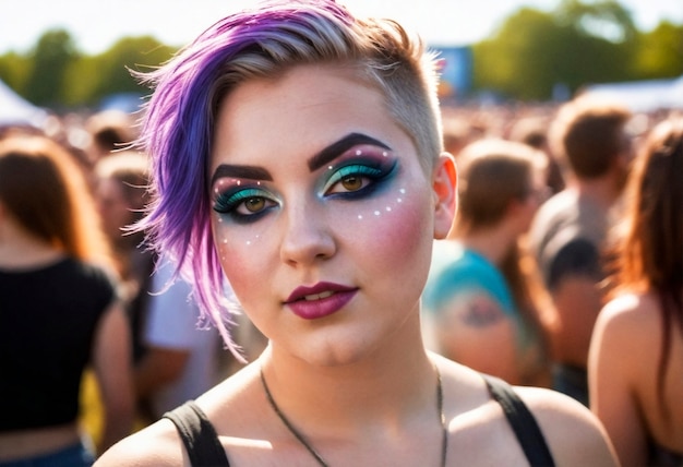 Frontansicht Frau mit Festival-Look und Make-up