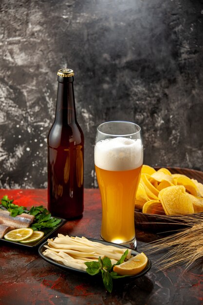 Frontansicht-Glas Bär mit Käse-Cips und Fisch auf leichtem Snack-Wein-Foto-Farbalkohol