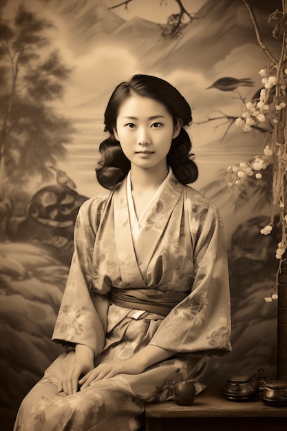 Frontansicht junges Mädchen posiert Vintage-Porträt