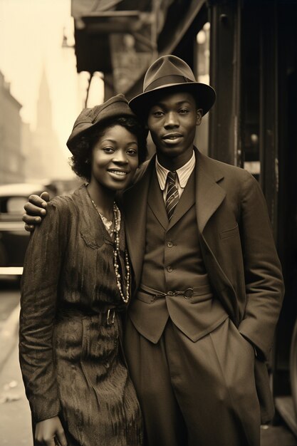Frontansicht von einem schönen Paar, das ein Vintage-Porträt posiert