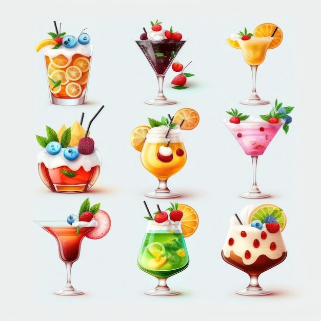 Fruchtcocktail-Set mit verschiedenen Früchten und Beeren
