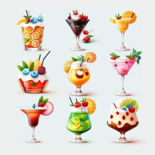 Kostenloses Foto fruchtcocktail-set mit verschiedenen früchten und beeren