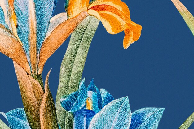 Frühlingsblumenhintergrund mit Irisillustration, remixed von gemeinfreien Kunstwerken