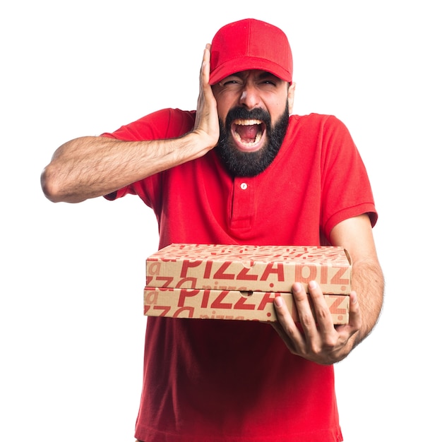 Frustriert Pizza Lieferung Mann