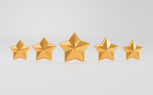Fünf goldene Sterne für eine hervorragende Bewertung des Kunden nach Produkt- und Servicekonzept nach Gebrauch durch 3D-Rendering
