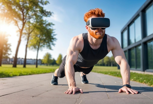 Kostenloses Foto full shot mann macht fitness mit vr-brille