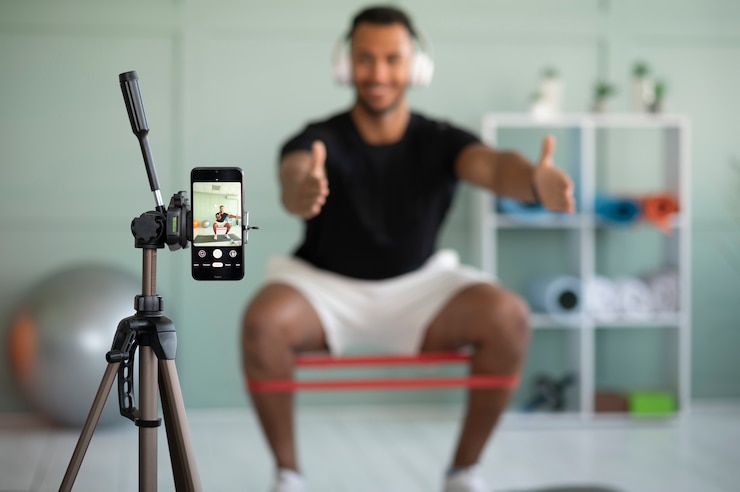 Kostenlose Foto full shot verschwommenes manntraining