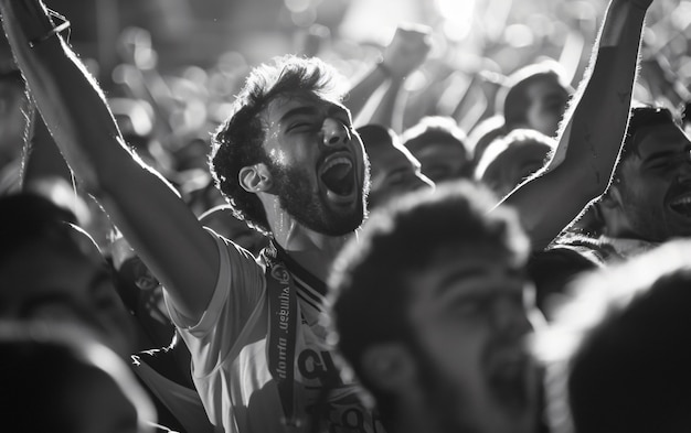 Kostenloses Foto fußballfans, die die mannschaft monochrom bejubeln