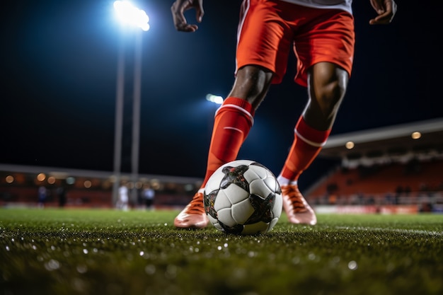 Kostenloses Foto fußballspieler auf dem spielfeld mit ball